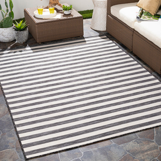 Tapis d'Extérieur/Intérieur Rayé Noir/Ivoire Hofu