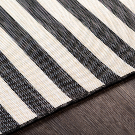 Tapis d'Extérieur/Intérieur Rayé Noir/Ivoire Hofu