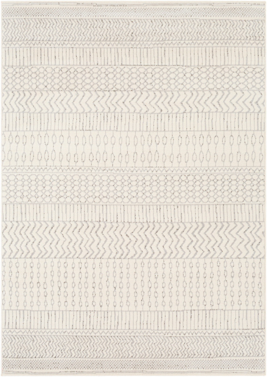 Tapis SURYA Hama scandinave bohème, motif frises gris clair sur fond blanc cassé, vue 2