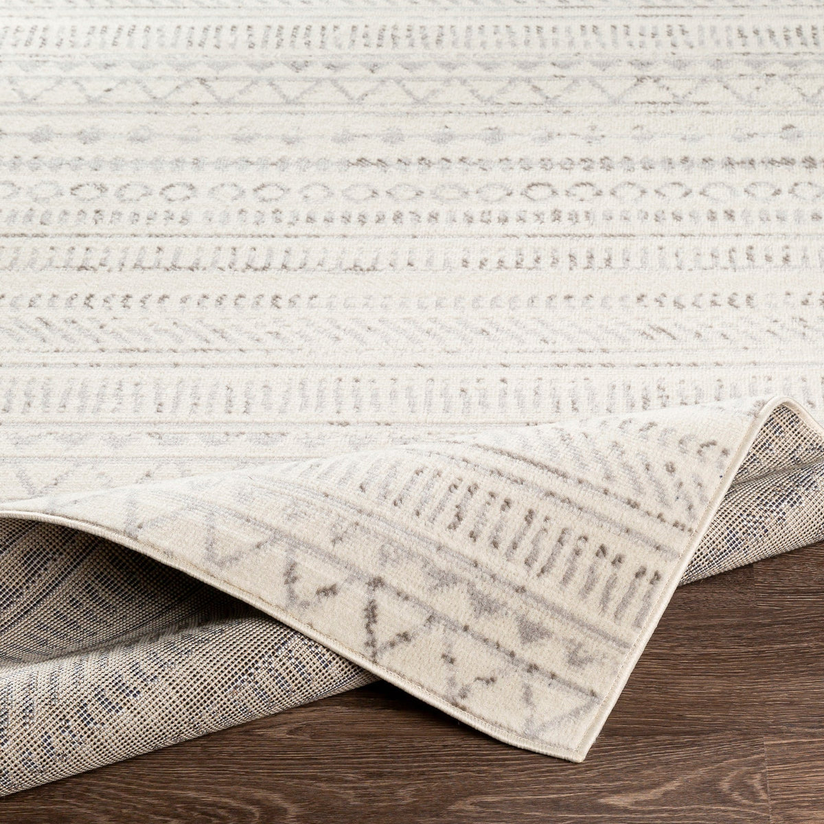 Tapis SURYA Bianca scandinave, motif géométrique en bandes grises sur fond blanc cassé, vue 11