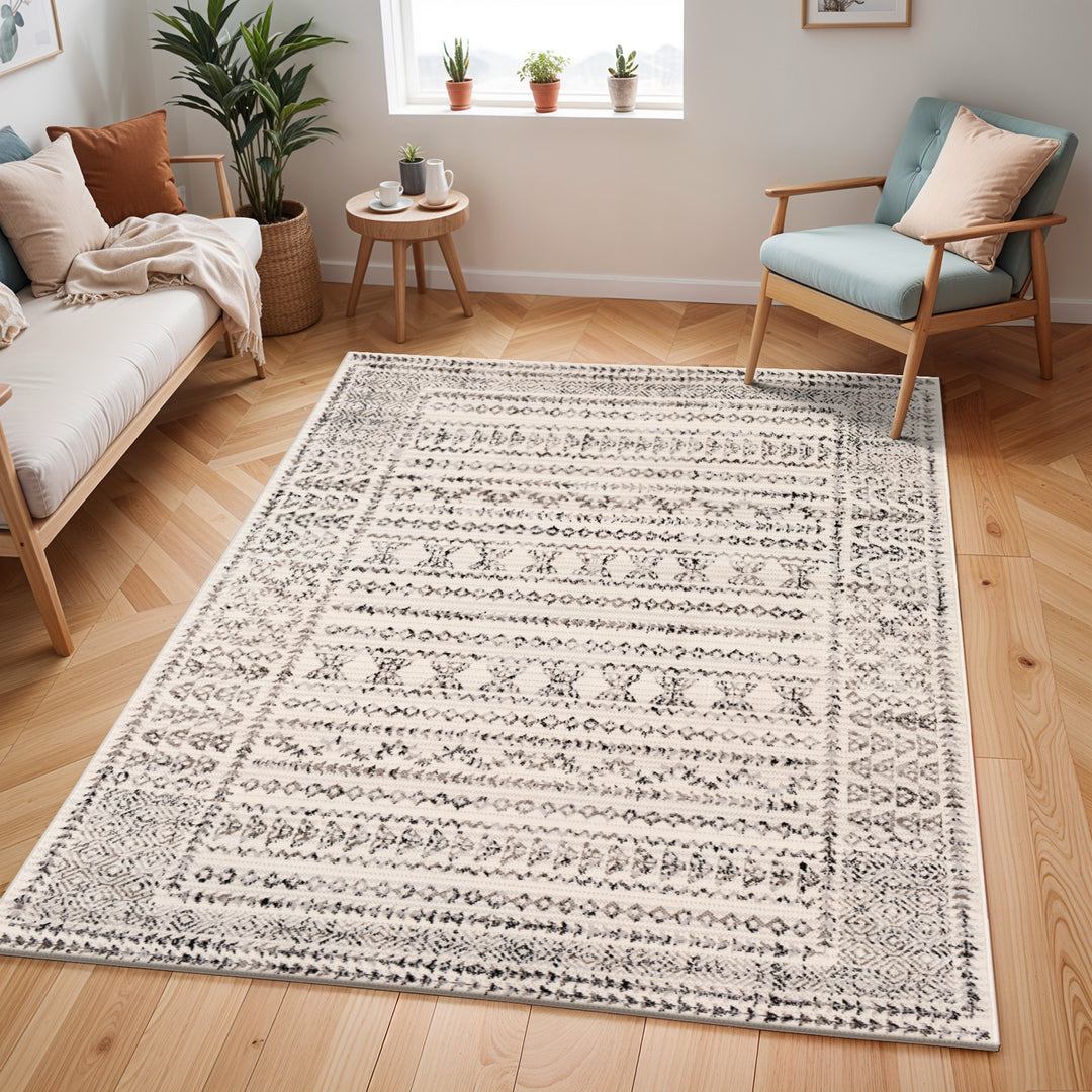 Tapis Scandinave Bohème Blanc/Noir Ipoh