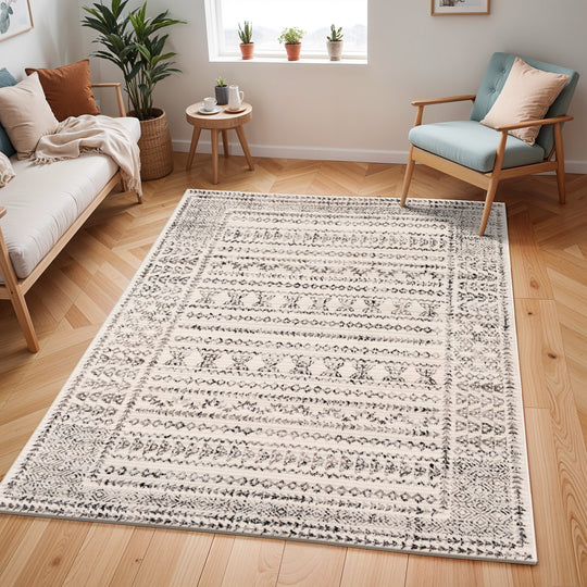 Tapis Scandinave Bohème Blanc/Noir Ipoh