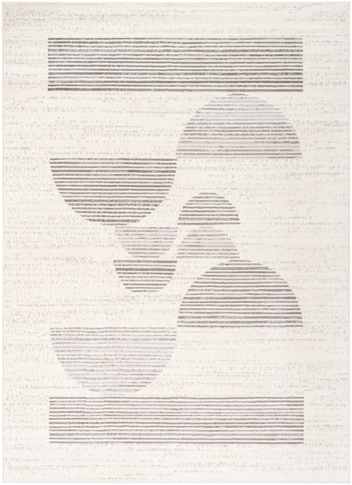 Tapis SURYA Jimo scandinave, motif demi-cercles et barres rayés gris sur fond blanc cassé, vue 2