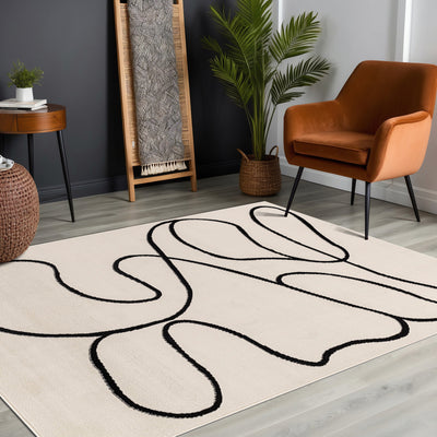 Tapis Scandinave Bohème Blanc/Noir Kano