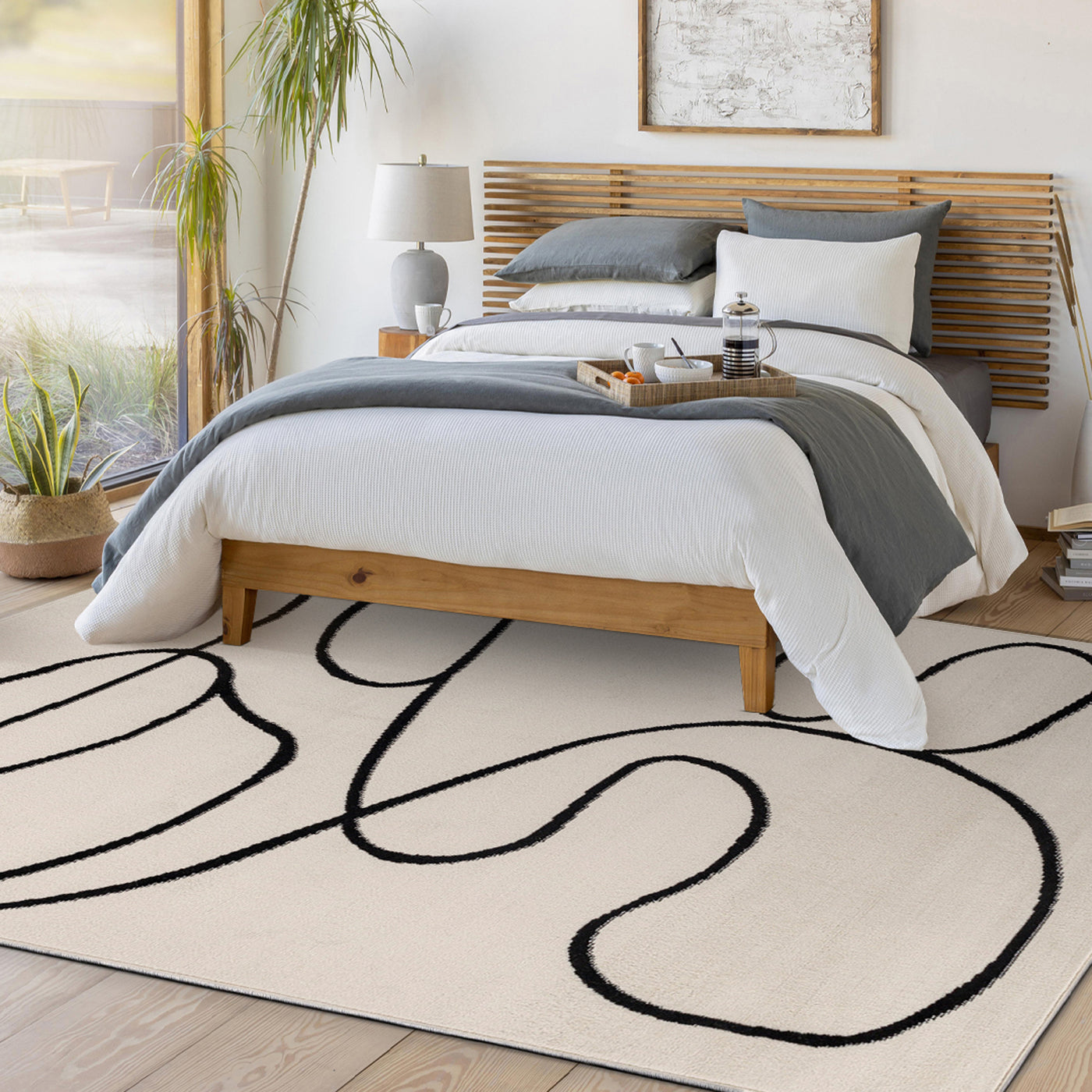 Tapis Scandinave Bohème Blanc/Noir Kano