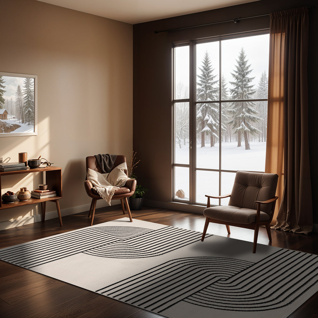Tapis Scandinave Moderne Blanc/Noir Dehli