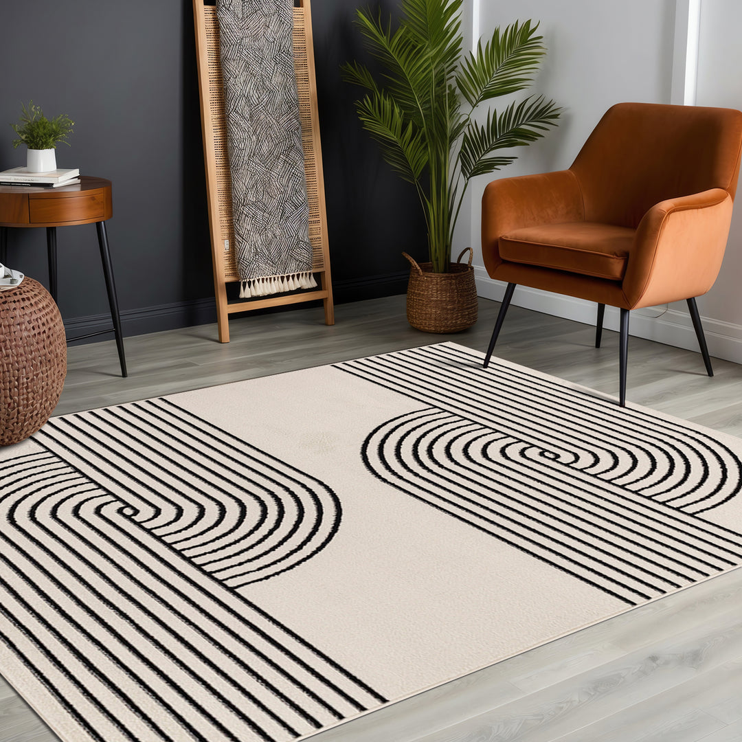Tapis Scandinave Moderne Blanc/Noir Dehli