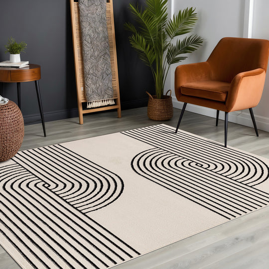 Tapis Scandinave Moderne Blanc/Noir Dehli