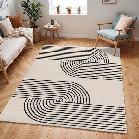 Tapis Scandinave Moderne Blanc/Noir Dehli