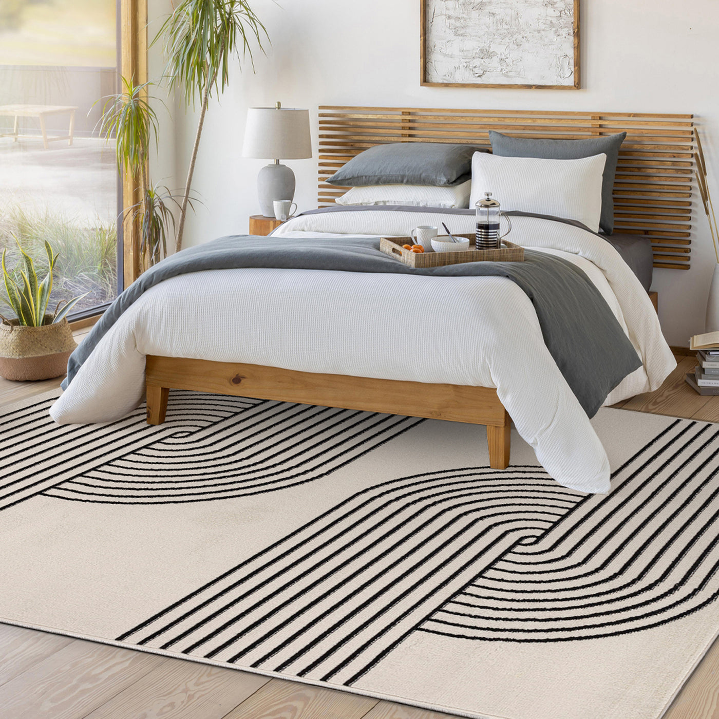 Tapis de Couloir Scandinave Moderne Blanc/Noir Dehli