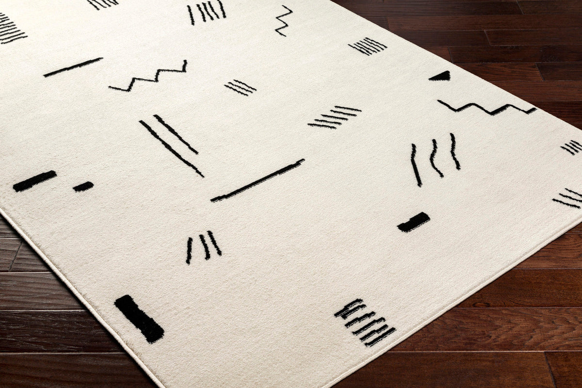 Tapis SURYA Kyoto moderne, motifs graphiques noirs sur fond blanc cassé, vue 7