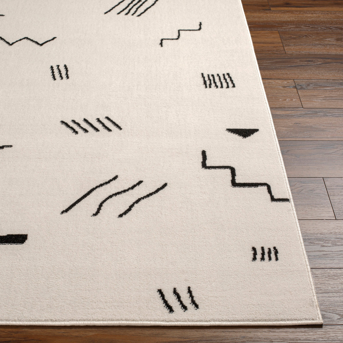 Tapis SURYA Kyoto moderne, motifs graphiques noirs sur fond blanc cassé, vue 5