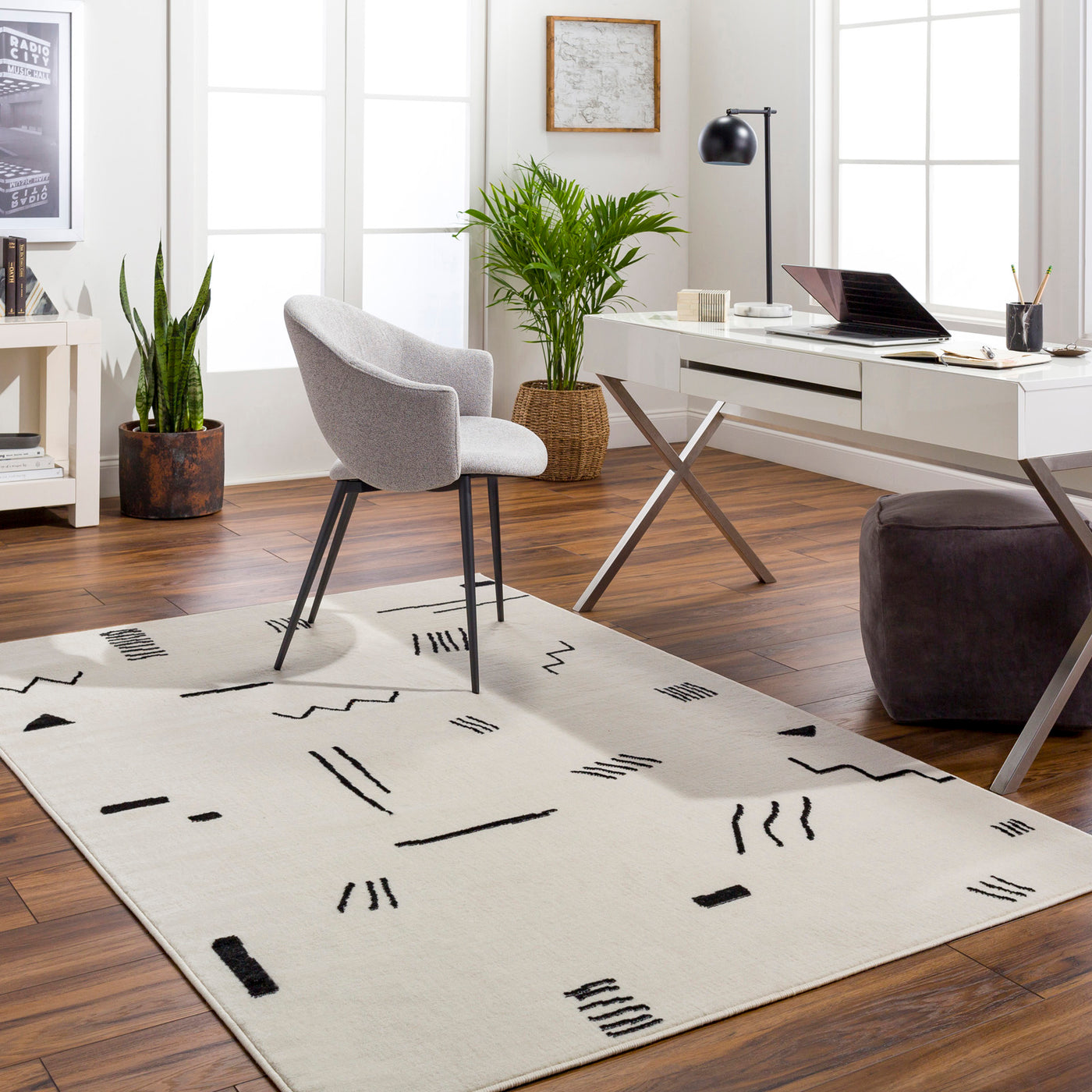 Tapis Scandinave Moderne Blanc/Noir Kyoto