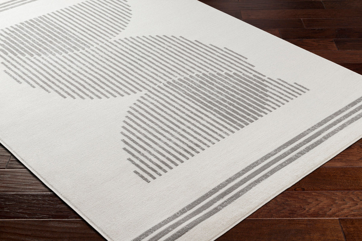 Tapis SURYA Kobe scandinave moderne, motif lignes verticales sinueuses, blanc cassé et gris, vue 6