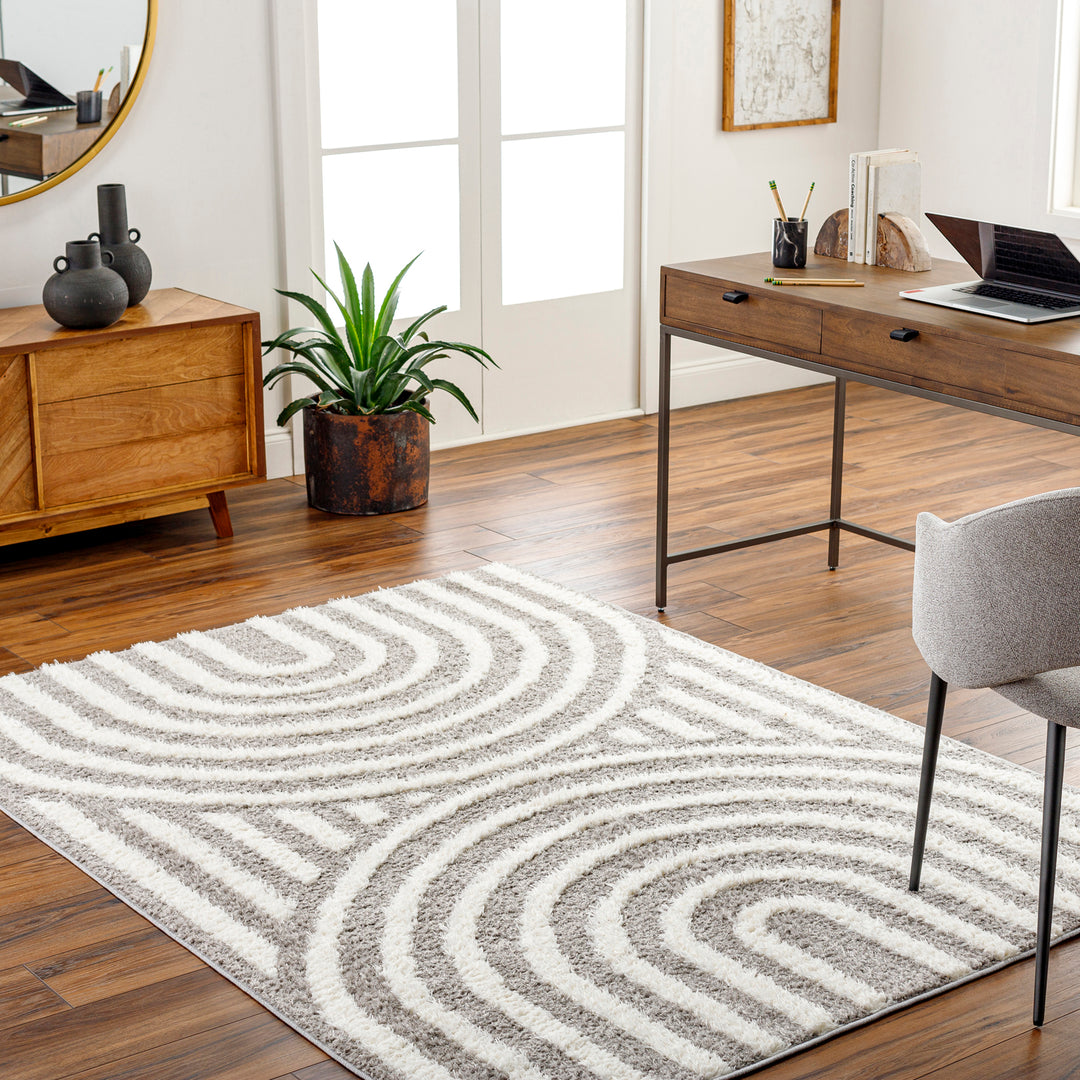 Tapis Shaggy Moderne Gris Foncé/Blanc