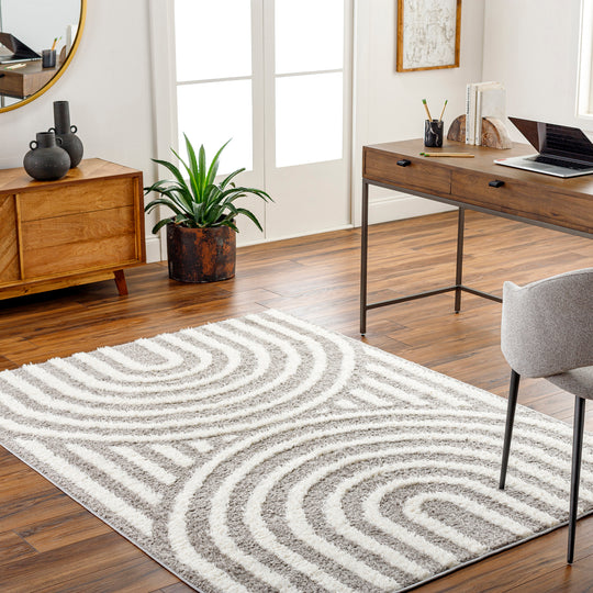 Tapis Shaggy Moderne Gris Foncé/Blanc