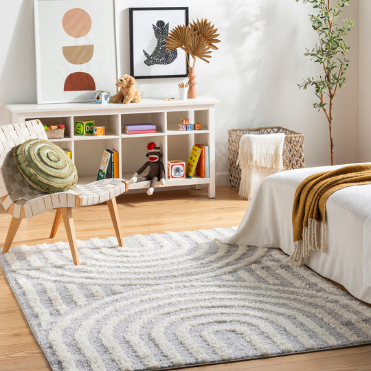Tapis Shaggy Moderne Gris Clair/Blanc