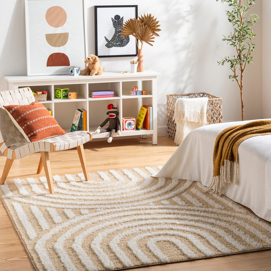 Tapis Shaggy Moderne Jaune/Blanc