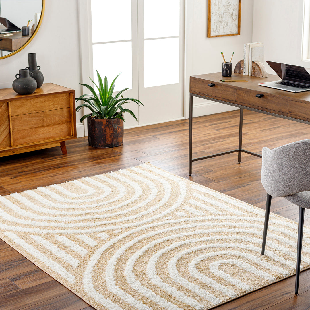 Tapis Shaggy Moderne Jaune/Blanc
