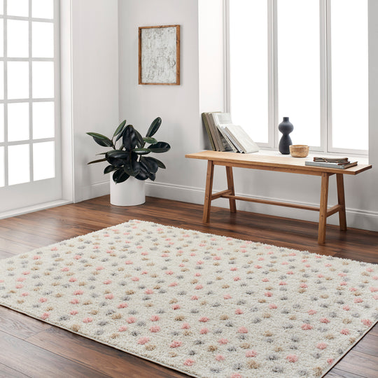 Tapis Shaggy à Pois Multicolore/Beige