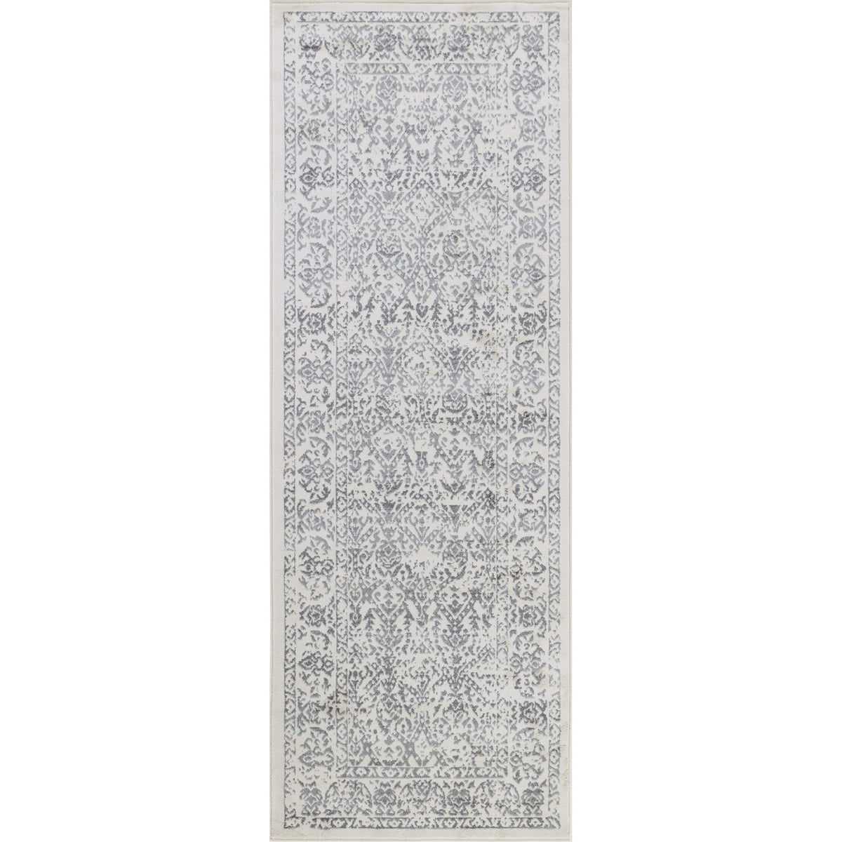 Tapis de couloir SURYA Ejura oriental vintage, motif floral délavé gris sur fond blanc cassé, vue 2