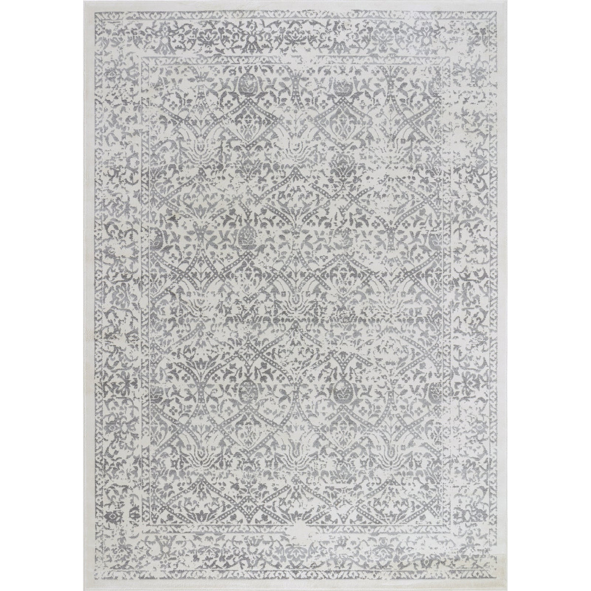 Tapis SURYA Margaux oriental vintage, motif d'arabesques délavées gris et anthracite sur fond blanc cassé, vue 7