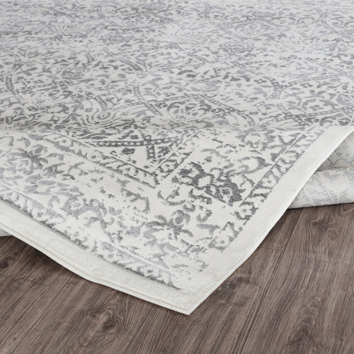 Tapis de couloir SURYA Ejura oriental vintage, motif floral délavé gris sur fond blanc cassé, vue 4