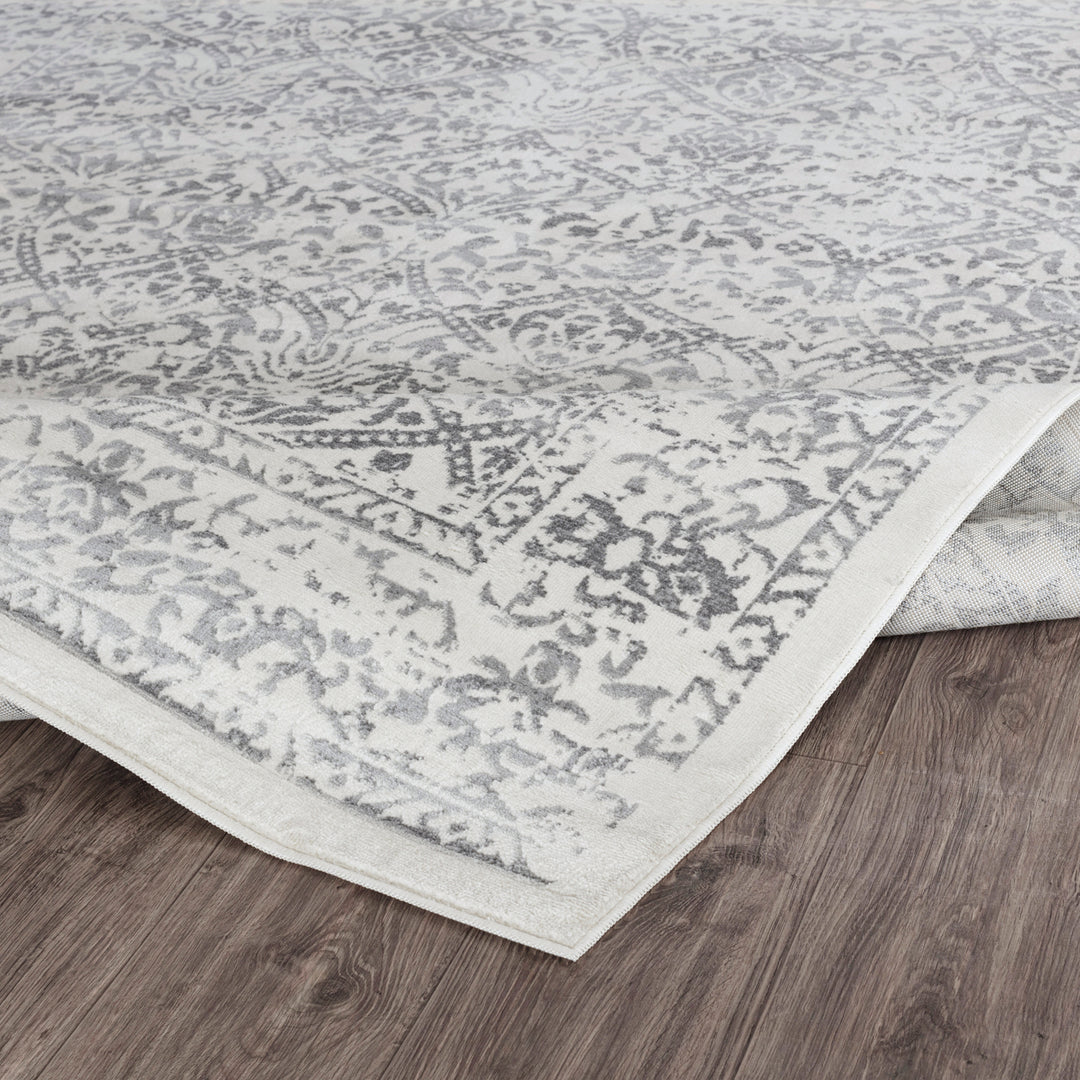 Tapis Rond Vintage Oriental Blanc/Gris Rond Ejura
