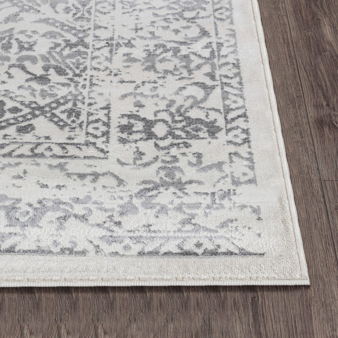 Tapis Rond Vintage Oriental Blanc/Gris Rond Ejura