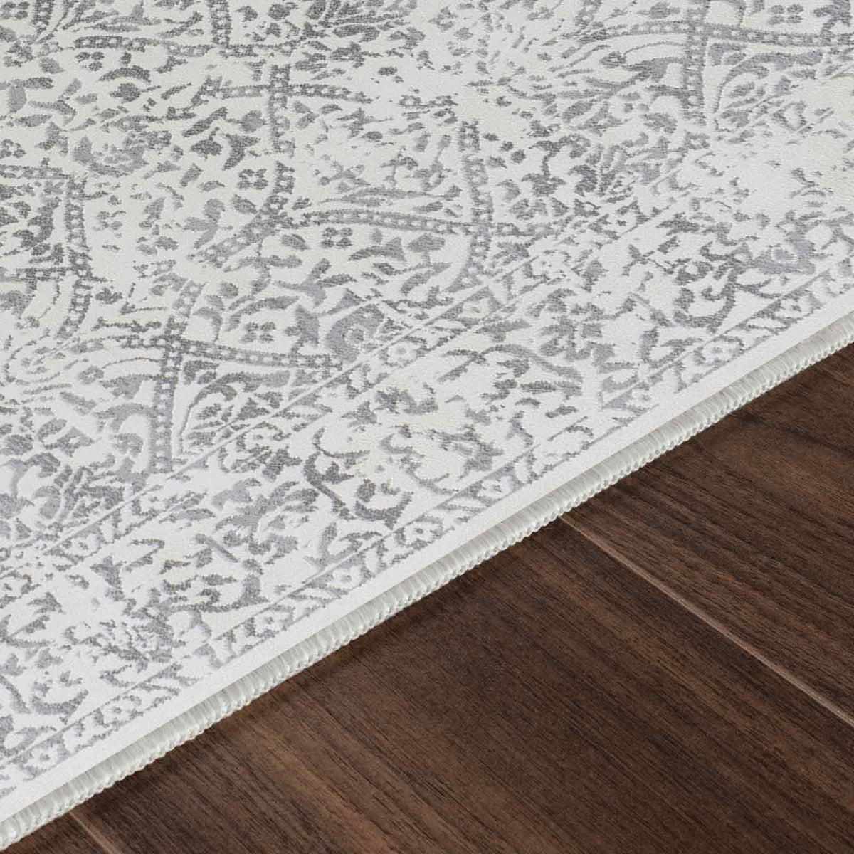 Tapis SURYA Margaux oriental vintage, motif d'arabesques délavées gris et anthracite sur fond blanc cassé, vue 11