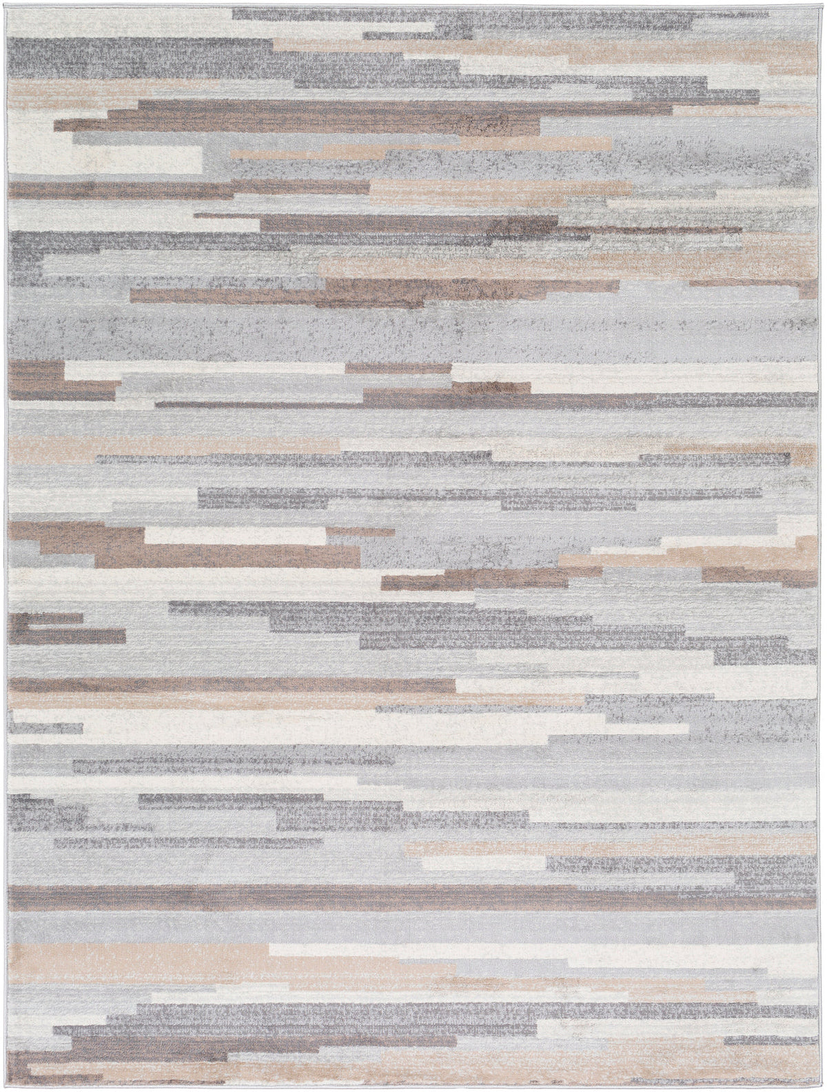 Tapis SURYA Maastricht scandinave, motif de bandes horizontales gris, brun clair et blanc, vue 11