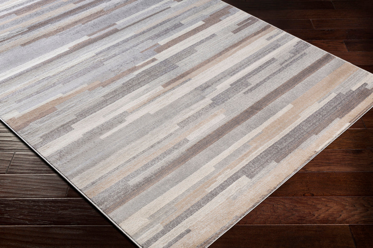Tapis SURYA Maastricht scandinave, motif de bandes horizontales gris, brun clair et blanc, vue 6