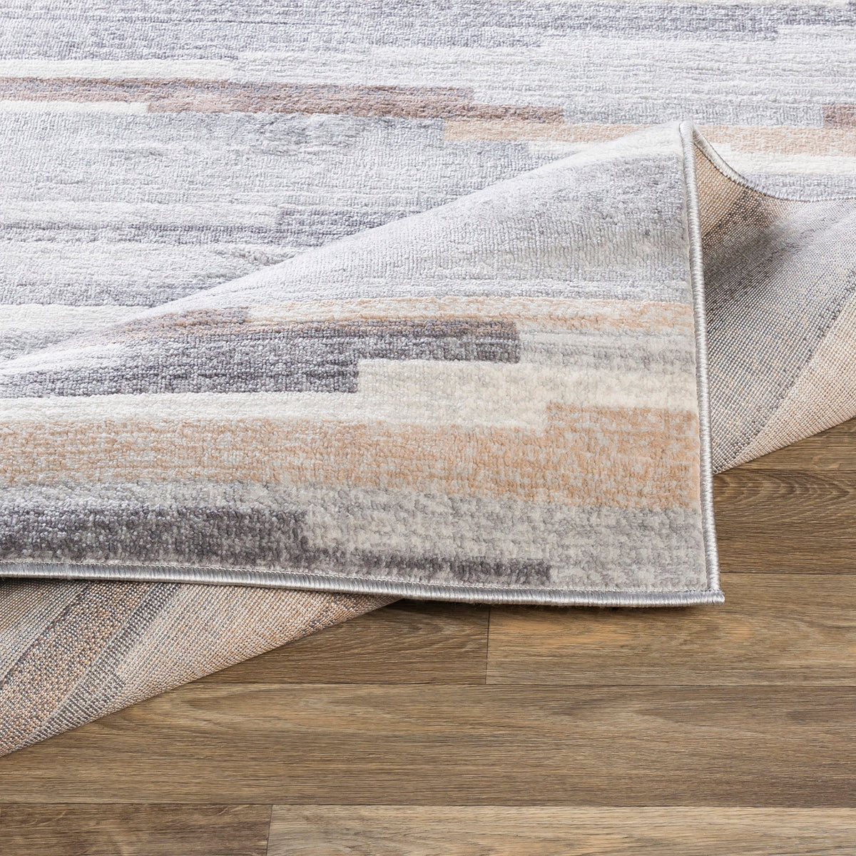 Tapis de couloir SURYA Maastricht scandinave, motif traits gris, brun clair et blanc, vue 4