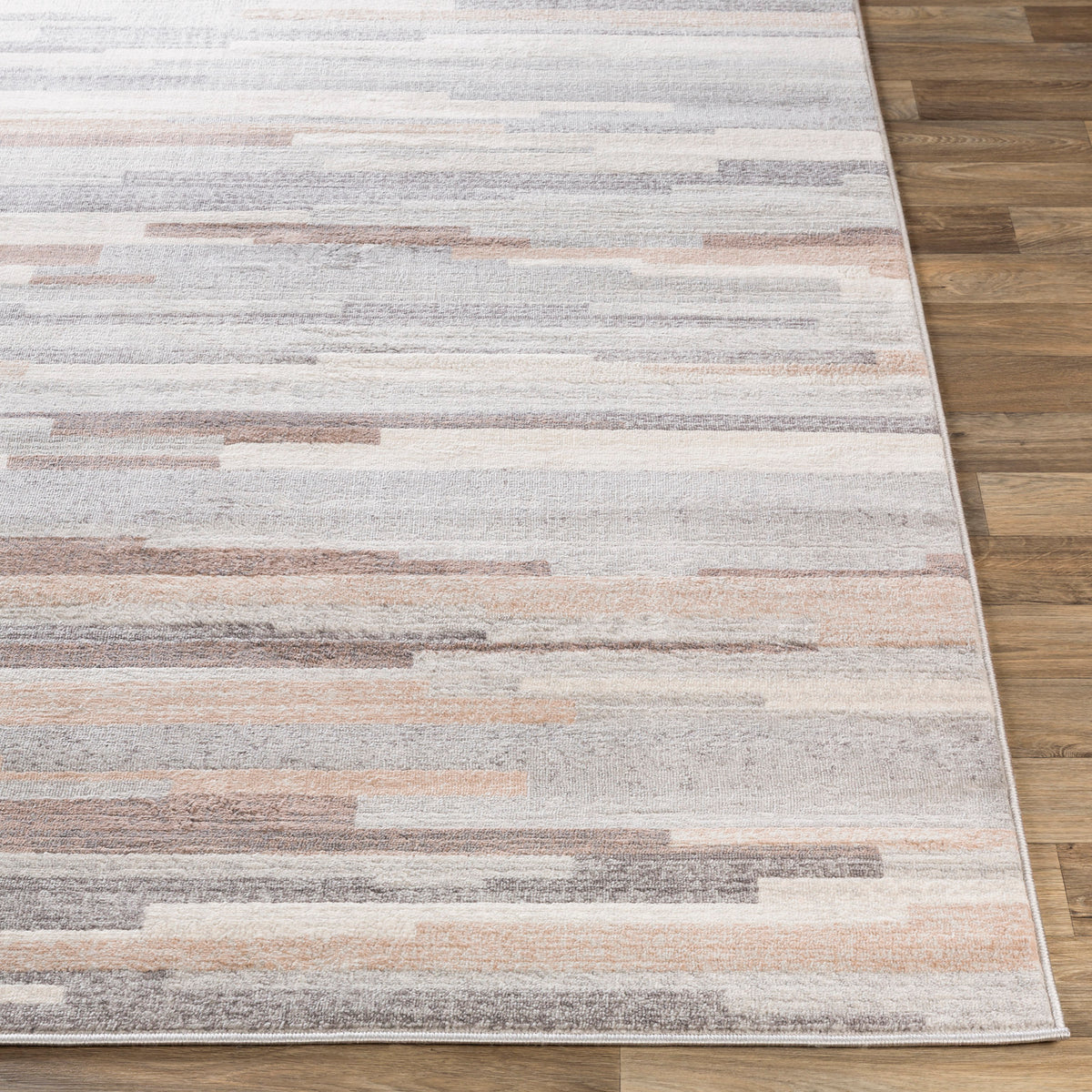 Tapis de couloir SURYA Maastricht scandinave, motif traits gris, brun clair et blanc, vue 5