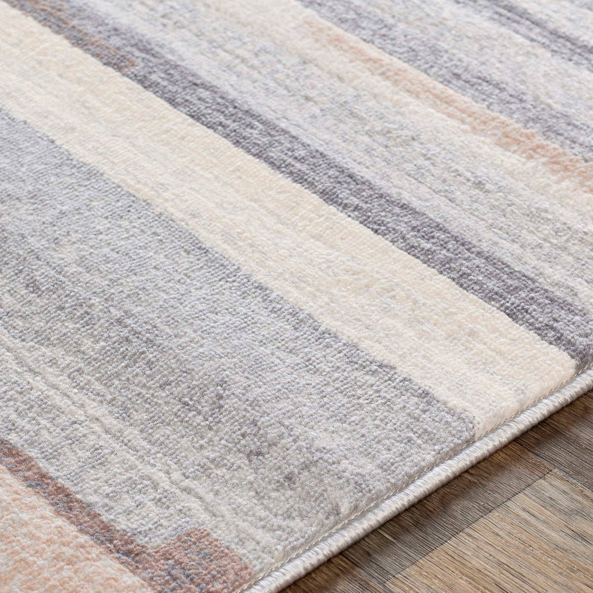 Tapis de couloir SURYA Maastricht scandinave, motif traits gris, brun clair et blanc, vue 3