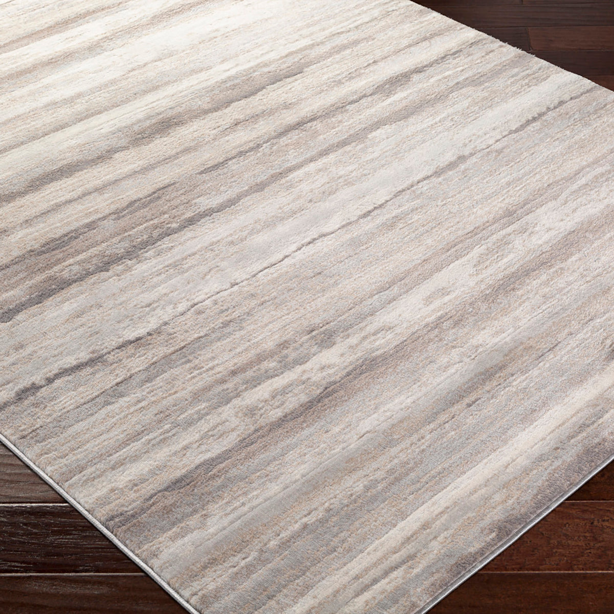Tapis SURYA Dusel scandinave, motif stries horizontales, taupe, gris et blanc, vue 12