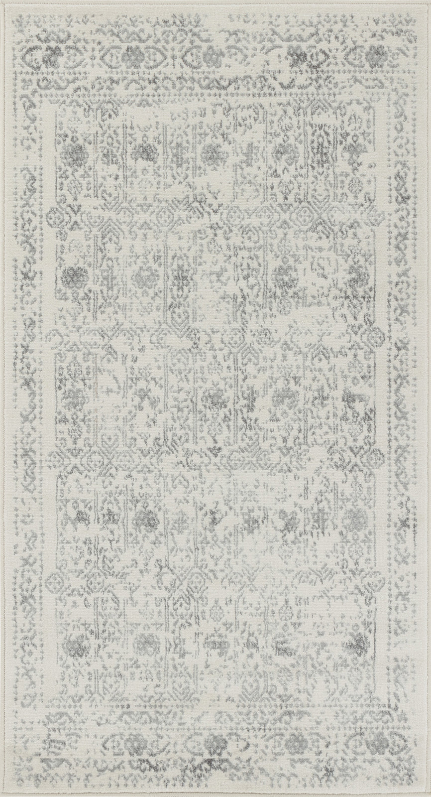 Tapis SURYA Vicky oriental, motif médaillon effet usé gris clair et ivoire, vue 7