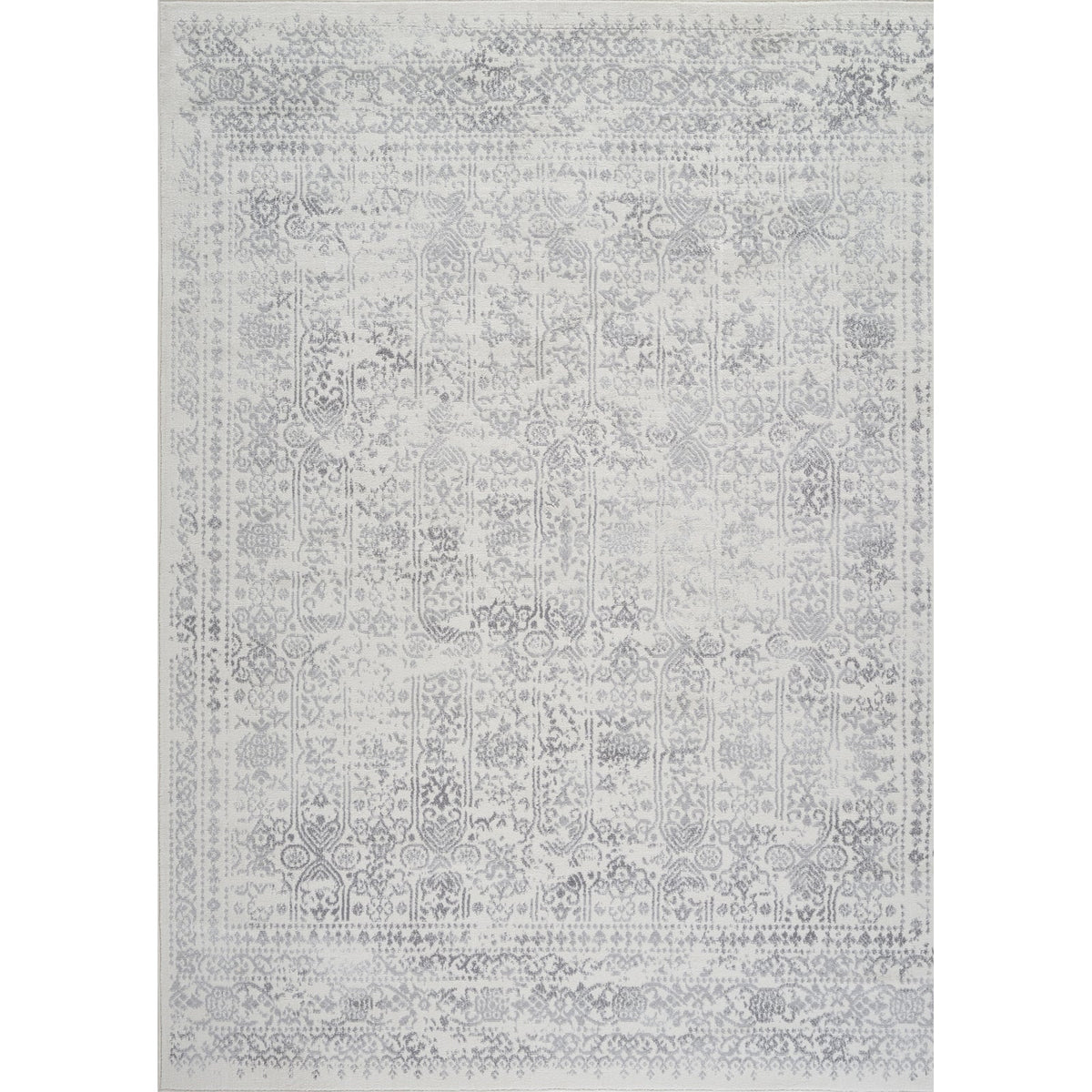 Tapis SURYA Vicky oriental, motif médaillon effet usé gris clair et ivoire, vue 6