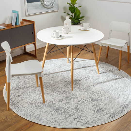 Tapis Rond Vintage Oriental Ivoire/Gris Rond Ottawa