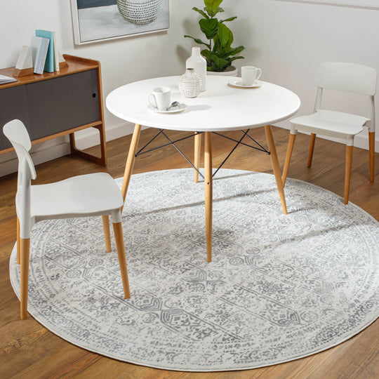 Tapis Rond Vintage Oriental Ivoire/Gris Rond Ottawa