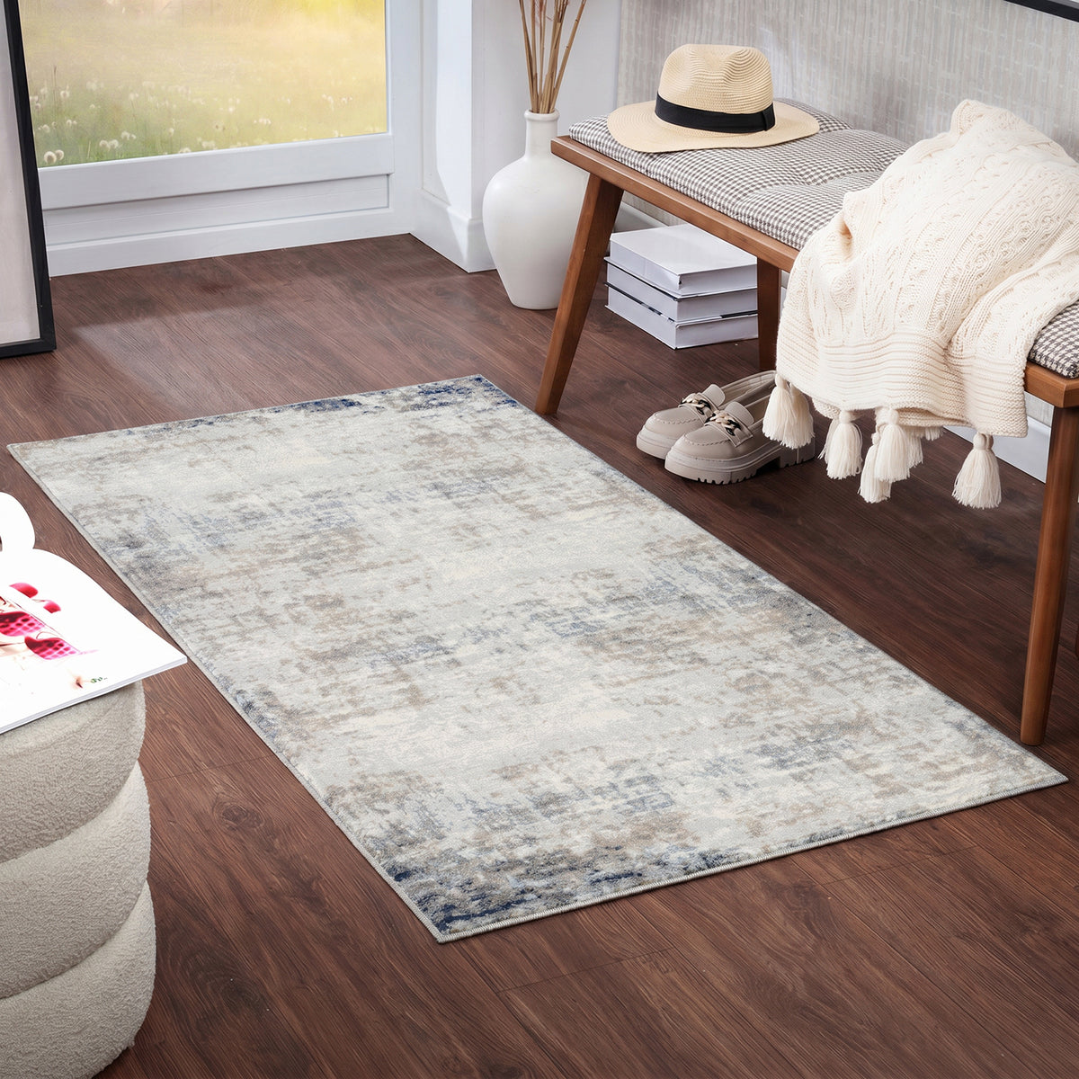 Tapis SURYA Utrecht moderne, motif abstrait gris, ivoire et bleu, vue 11