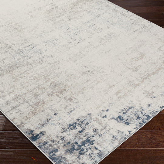 Tapis Rond Abstrait Moderne Ivoire/Gris/Bleu Rond