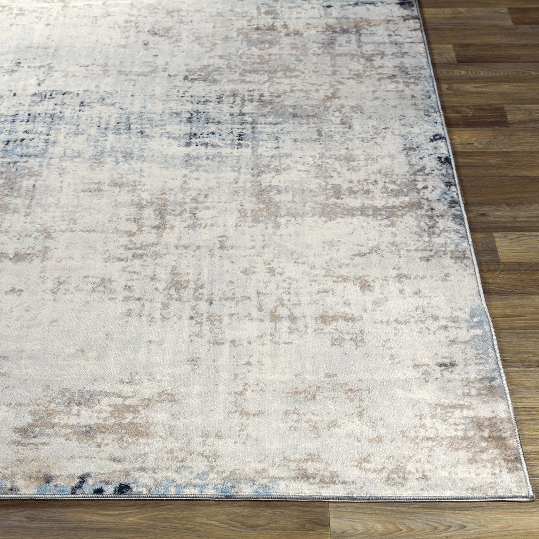 Tapis Rond Abstrait Moderne Ivoire/Gris/Bleu Rond