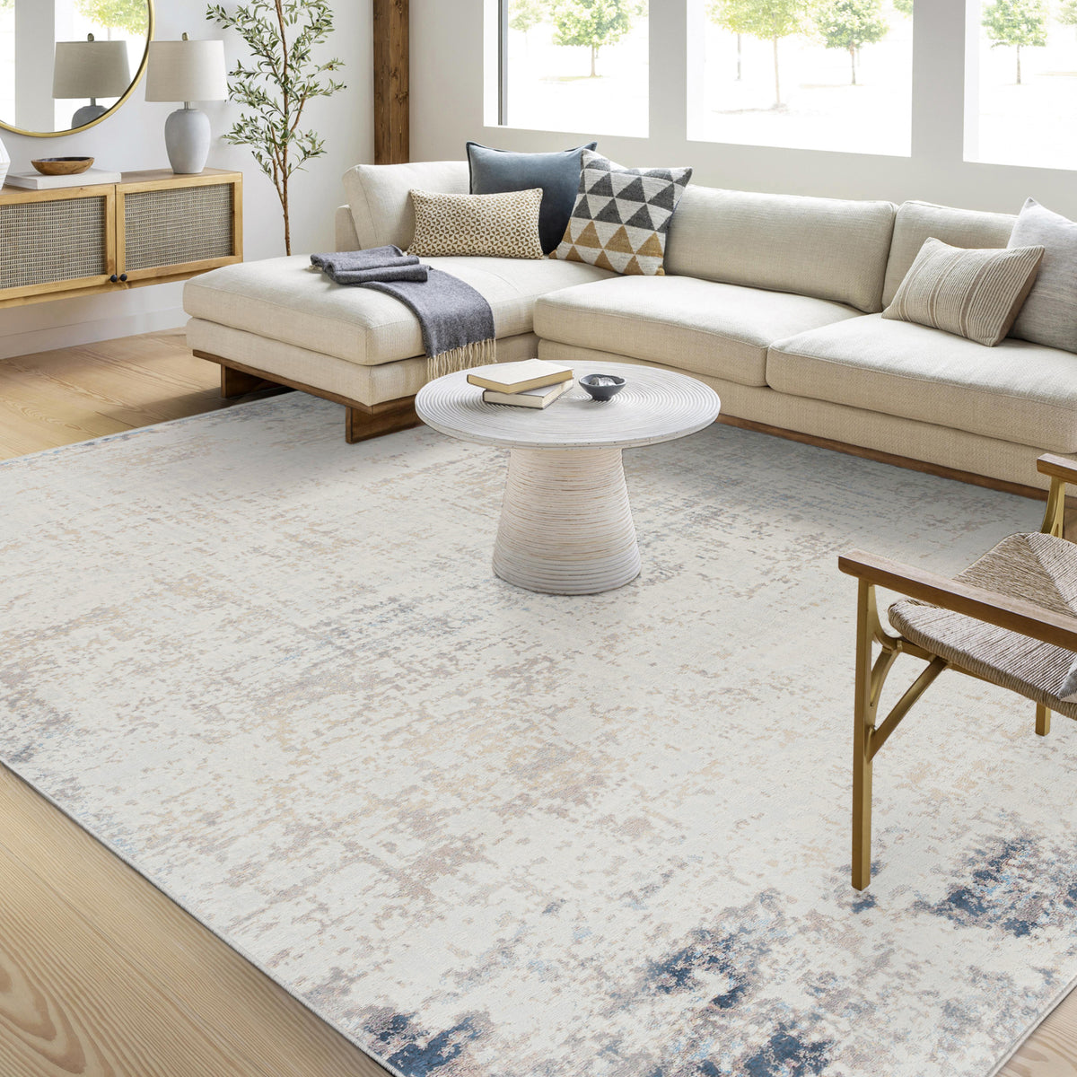 Tapis SURYA Utrecht moderne, motif abstrait gris, ivoire et bleu, vue 7