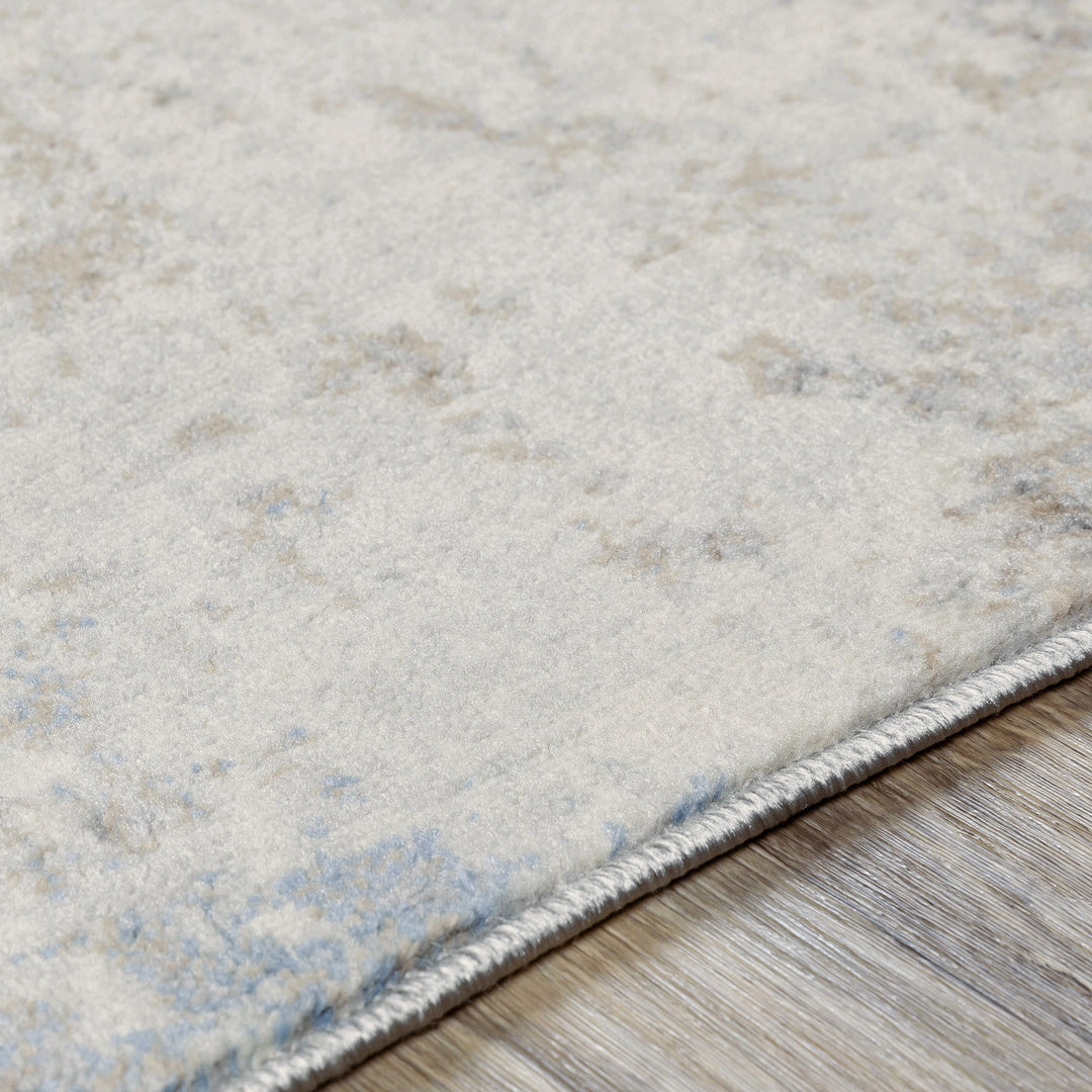 Tapis Rond Abstrait Moderne Ivoire/Gris/Bleu Rond