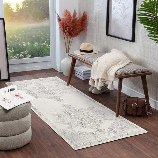 Tapis de Couloir Vintage Oriental Blanc/Gris Kota