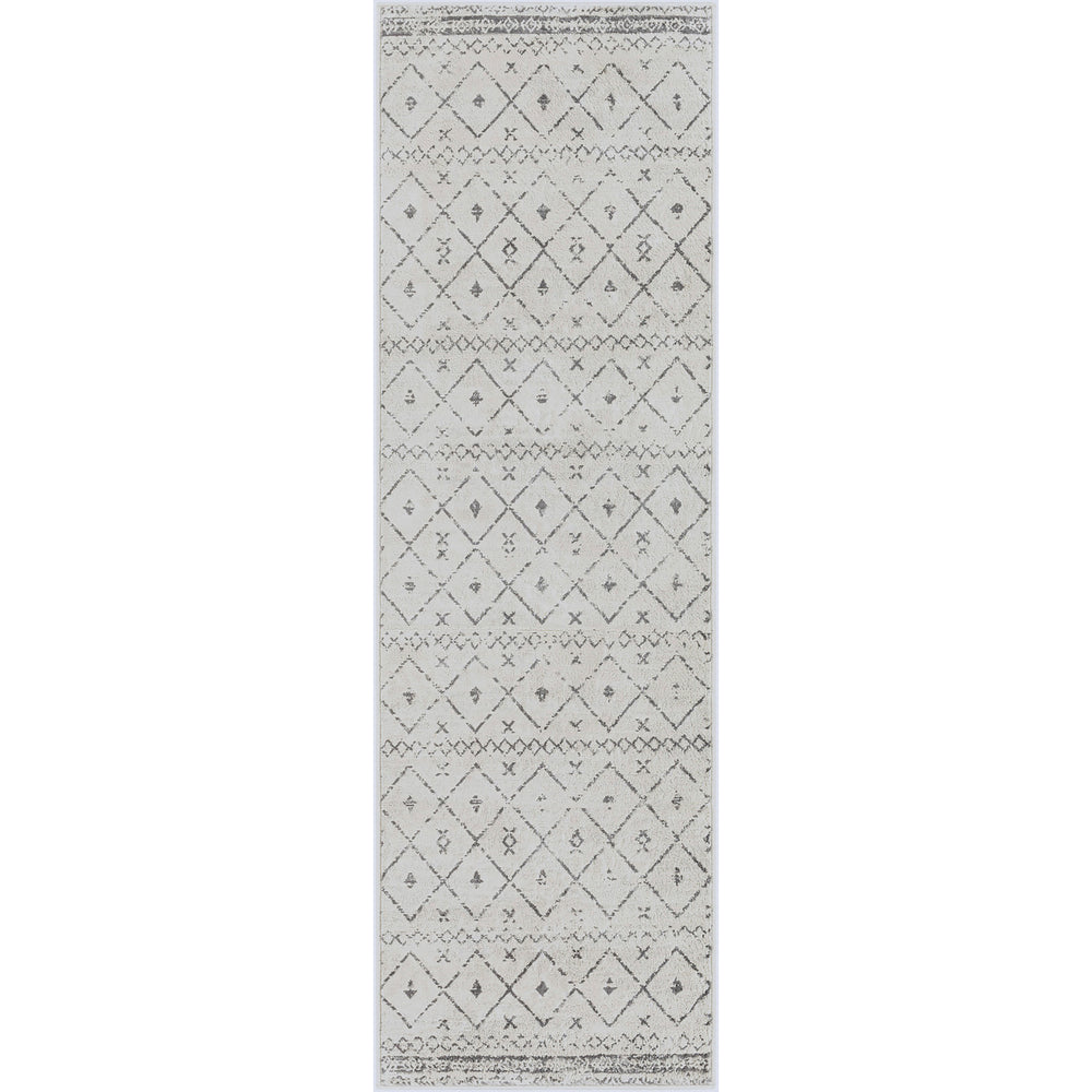 Tapis de Couloir Berbère Ethnique Blanc/Gris Lima