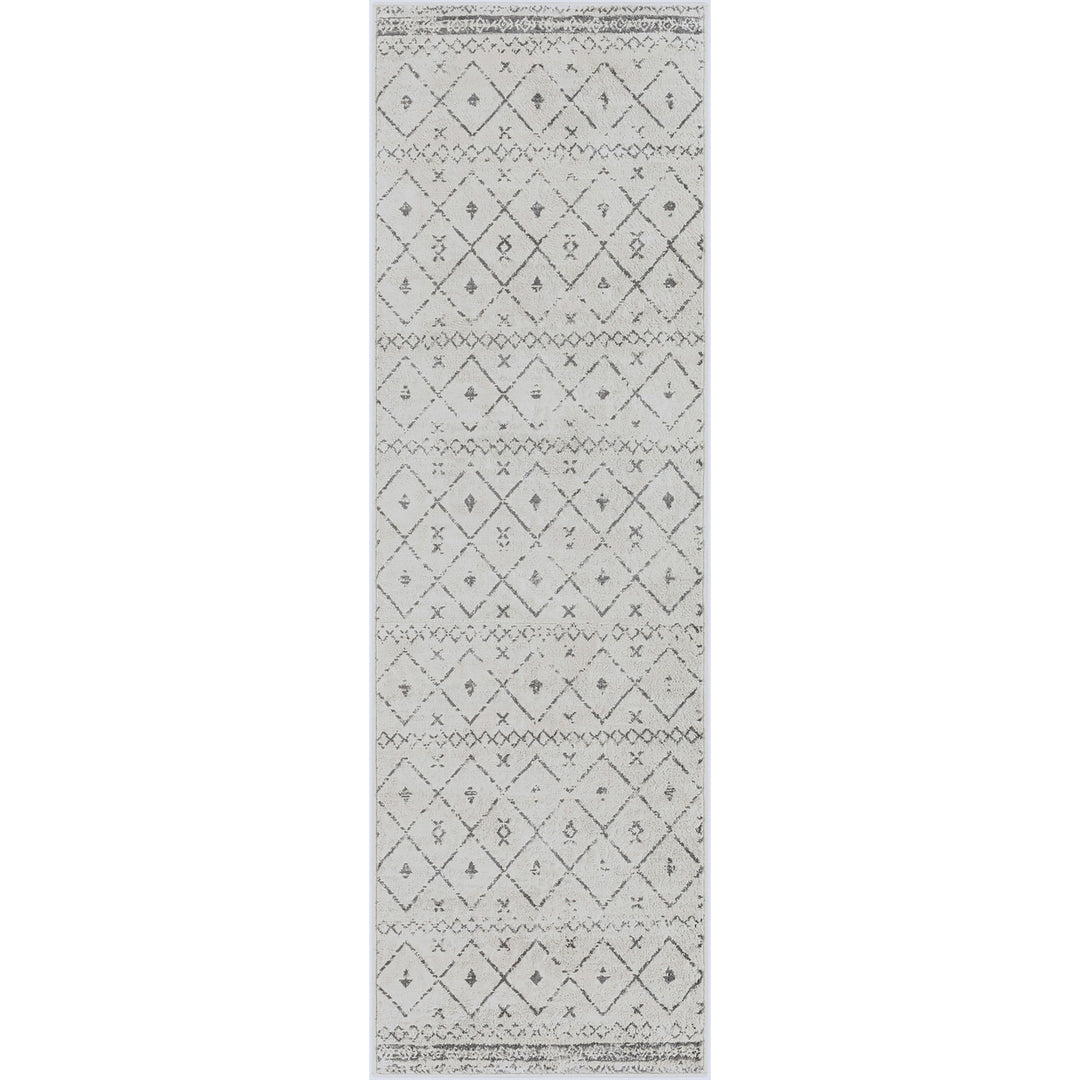 Tapis de Couloir Berbère Ethnique Blanc/Gris Lima