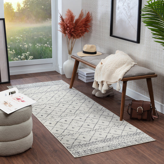 Tapis de Couloir Berbère Ethnique Blanc/Gris Lima