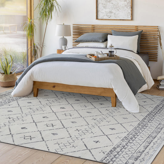Tapis de Couloir Berbère Ethnique Blanc/Gris Lima